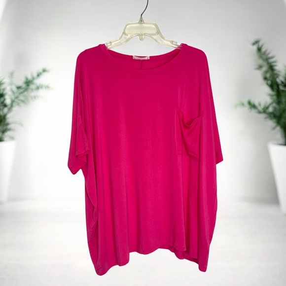 Zenana Outfitters Tops - Zenana Outfitters Pink Short Sleeve Relaxed Boxy Oversized Stretch Tee size S